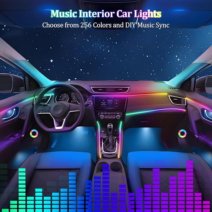 Dreamcolor Acrylic Interior Car LED Strip Light with APP Remote Control,RGB 10 in 1 with 175 inches 593 LEDs Fiber Optic Strip Lights for Car, Dynamic Chasing Music Sync Neon Car Ambient Lighting Kits