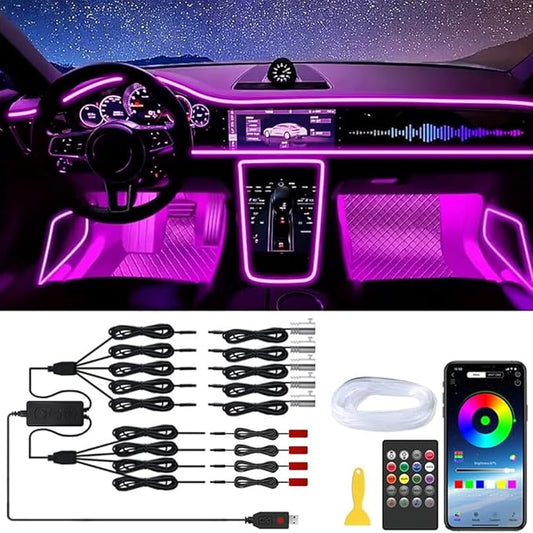 Car LED Interior Strip Lights, RGB Car Interior LED Light Wireless APP and Remote Control, 9 in 1 Ambient Lighting Kit with 236 Inches Fiber Optic, EL Wire Lights for Car Inside