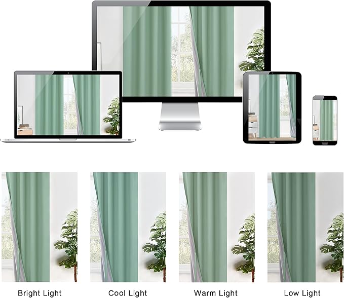XWZO 100% Blackout Window Curtains - Thermal Insulated & Completely Room Darkening Black Liner Window Treatment with Tiebacks for Bedroom/Living Room, Light Sage, W42 x L63, Set of 2 Panels