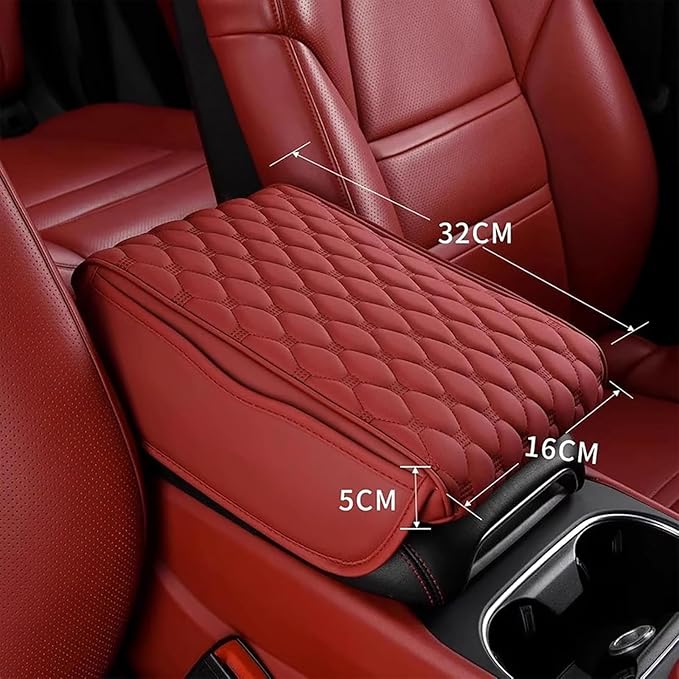 Car Center Console Cushion Pad for Kia EV9/EV9 GT-Line 2023-2025, Leather Armrest Box Pad Armrest Cover Arm Rest Cover Pad with 2 Storage Bags Waterproof for Most Vehicles Vehicles SUVs