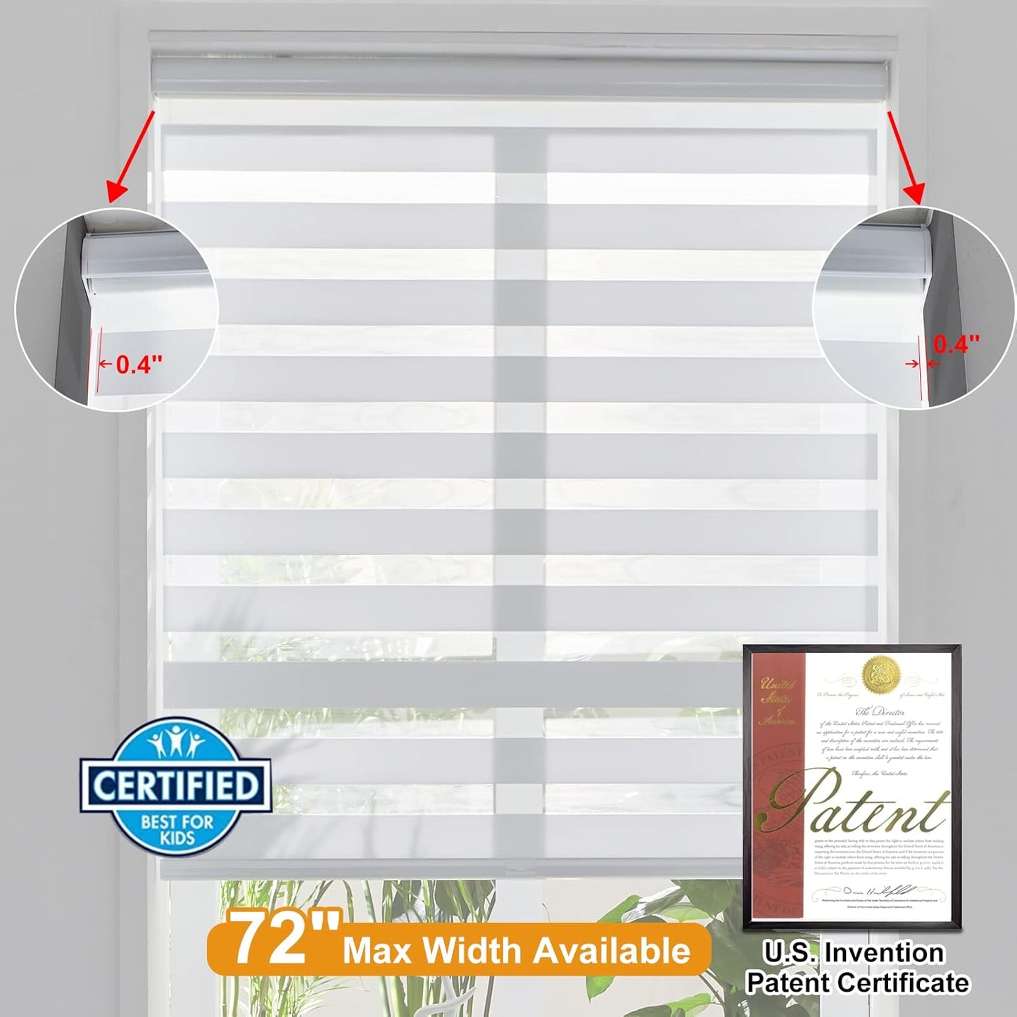 Persilux Cordless Zebra Blinds for Indoor Windows, Free-Stop Zebra Blinds Cordless, Light Filtering Sheer Shades Dual Layer for Day and Night, Zebra Roller Shades for Home (30.5" W X 64" H, White)