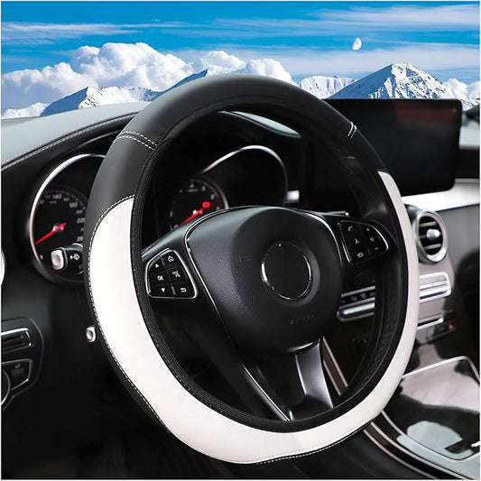 Car Steering Wheel Cover, Leather Elastic No Inner Ring Vehicle Steering Wheel Protector for 14.5-15Inch, Anti Slip Auto Interior Protection Accessories, Universal for SUV Sedan Truck (White)