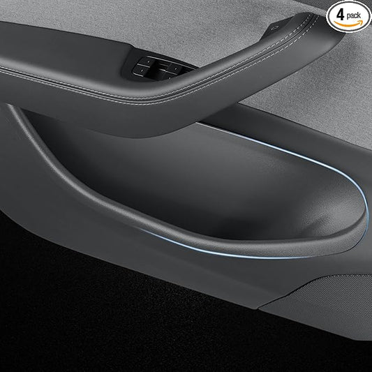 4Pcs 2026 2025 Tesla Model Y Juniper Door Pocket Liner Full Protector Cover Door Organizer Tray Side Storage Interior Accessories - Waterproof & Anti-Scratch TPE Inserts
