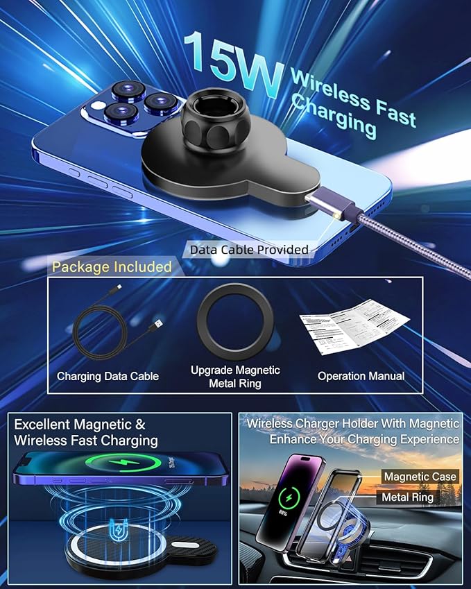 PZK Car Phone Mount for Toyota Tacoma 2016 2017 2018-2022 2023 Accessories Custom Air Vent Phone Holder Magnetic 15W Fast Wireless Charger Hands Free 360° Rotation Cell Phone Automobile Cradles