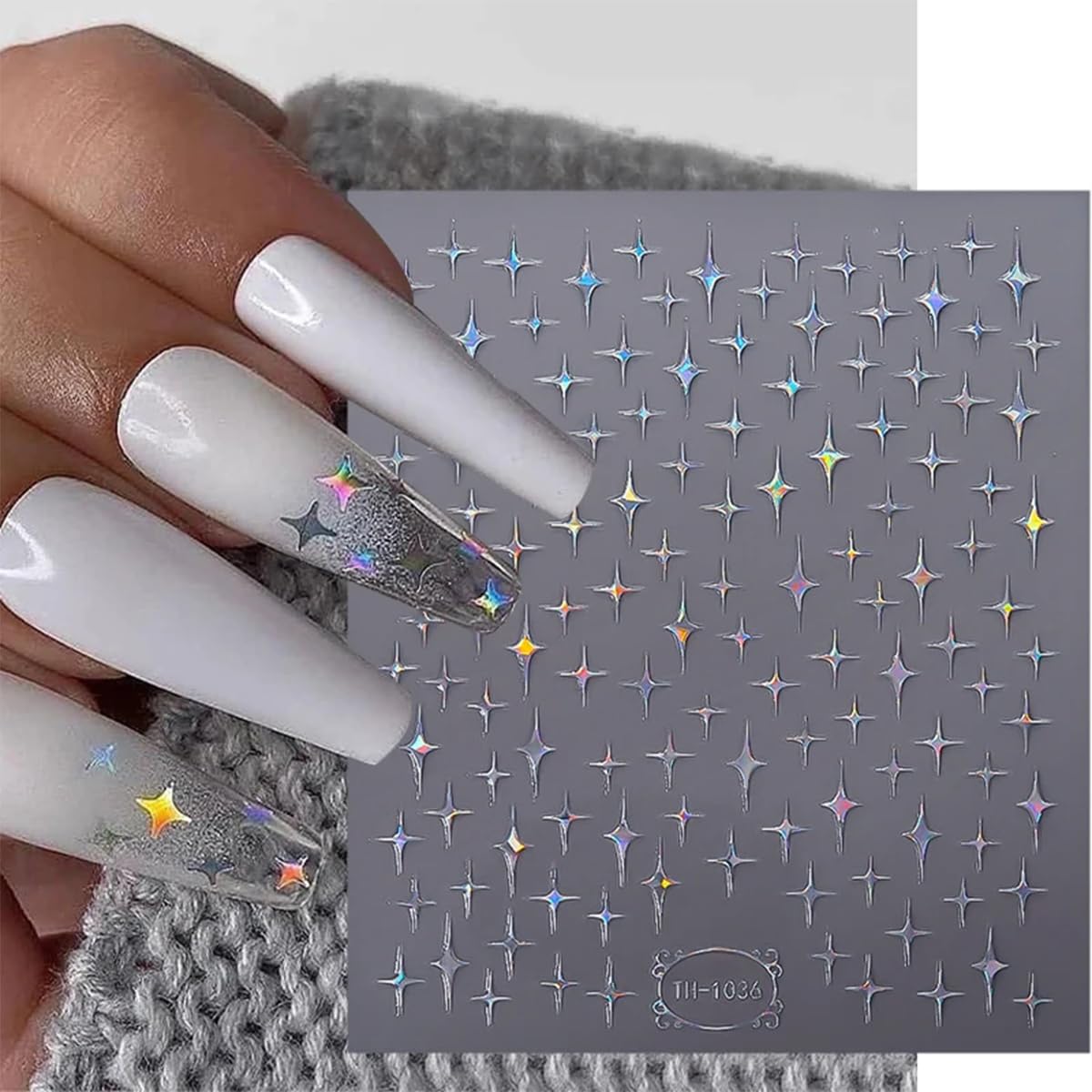 Heart Flowers & Star Nail Stickers, Laser Silver & Gold Star Nail Decals - 3D, Self-Adhesive, DIY Nail Art Designs for Women