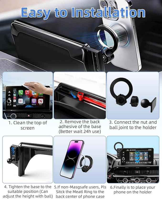 PZK Car Phone Mount for Mazda CX-3 2016-2021 /Mazda 3 2014-2016 /MX-5 Miata 2016-2023 Accessories 7-Inch Screen Compatible with Magsafe Car Phone Holder 360° Rotation Phone Cradles Not Affect Vent