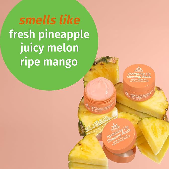 Hempz Hydrating Lip Sleeping Mask - Sweet Pineapple & Honey Melon (.70 Oz.) | Overnight Hydrating Lip Balm for Dry Lips, Lip Repair, Chapped Lip Treatment & Nourishment for Women