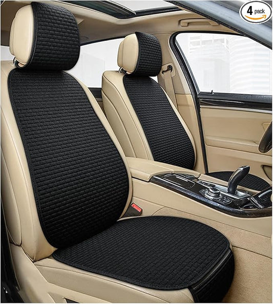 4PCS Car Seat Cover Pad, Breathable Auto Front Seat Bottom Cushion Mat & Seatback Cover, Soft Comfortable Vehicle Full Seat Protector, Universal Truck SUV Car Accessories (Black)