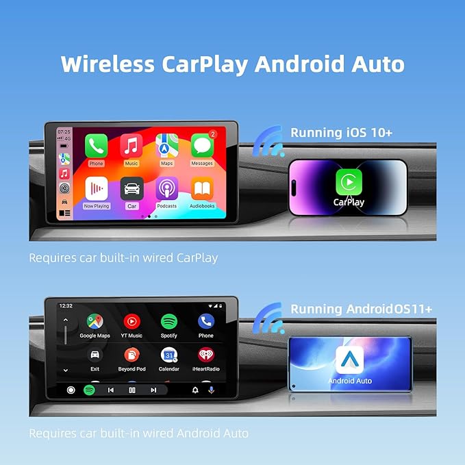 4-in-1 Wireless CarPlay Android Auto Adapter Magic AI Box Built-in Play Store Video Apps, Supports TF Card & USB Drive, USB/Type-C, Fits for Built-in Wired CarPlay Car
