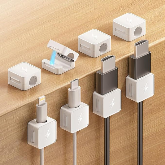 8 Pack Magnetic Cable Clips, Phone Cord Holder for Nightstand, Under Desk Cable Management, Canisflax Adhesive Wire Charging Cord Organizer Keepers Holder for Home Office Car Wall Desktop