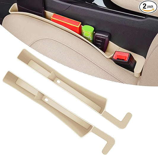 2PCS Car Seat Gap Filler, Anti-Drop Vehicle Console Crevice Blocker with 2 Storage Areas, Seat Side Seam Organizer Plug from Droping, Universal Automotive Interior Accessories (Beige)