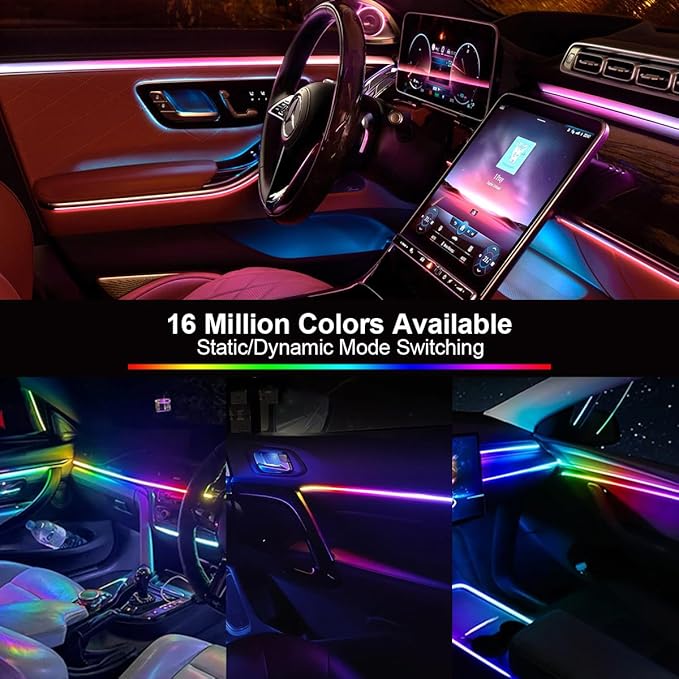 Dreamcolor Acrylic Interior Car Light with Wireless APP, RGB 18 in 1 Car Ambient Lighting Kits with 175 inches 600 LEDs, 16 Million Colors Sound Activated Car Neon Lights