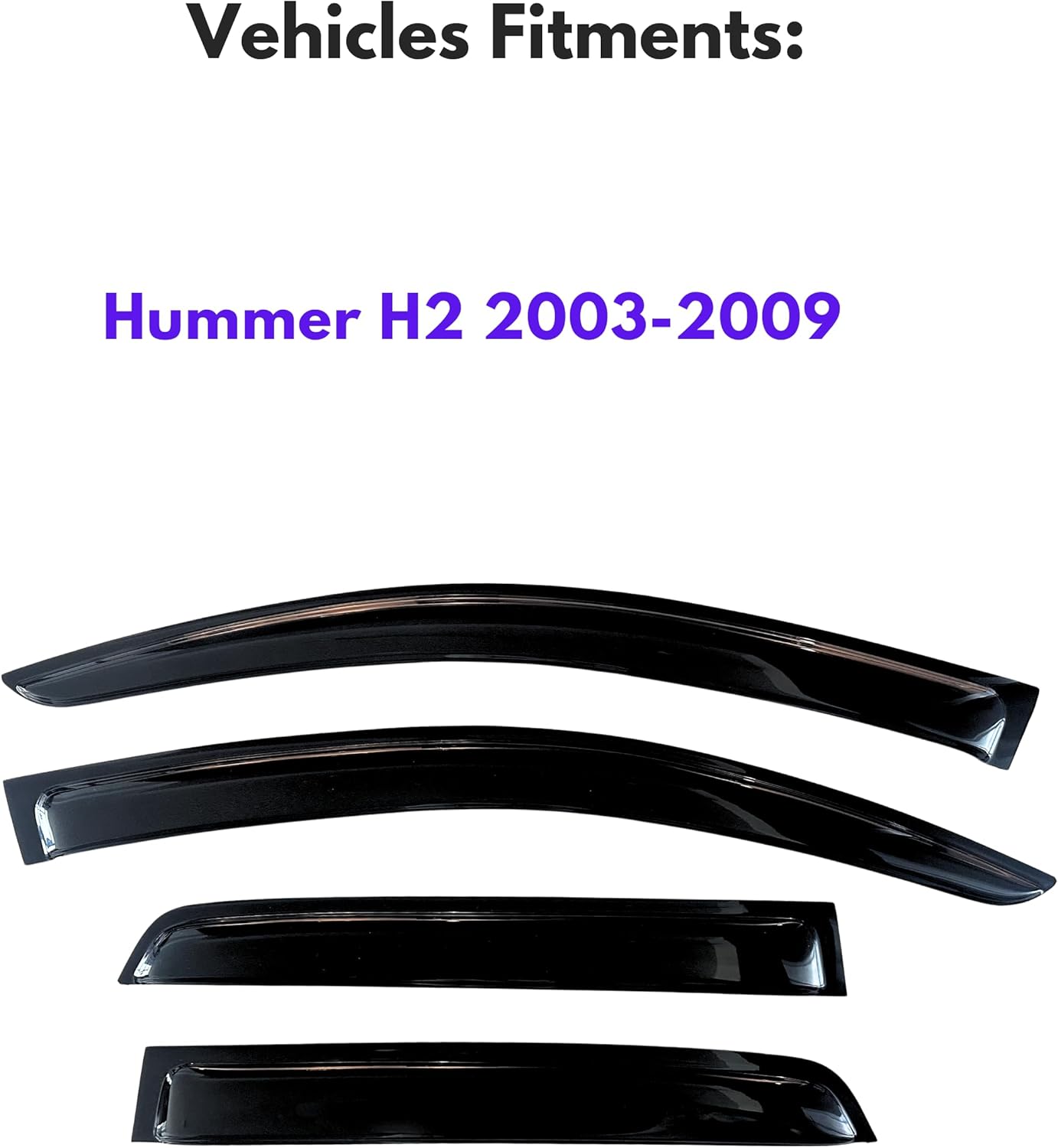 KPY Window Visors Compatible with Hummer H2 2003-2009, 4PC Rain Guard Side Vent Deflectors Tape-On Style, 2003 2004 2005 2006 2007 2008 2009