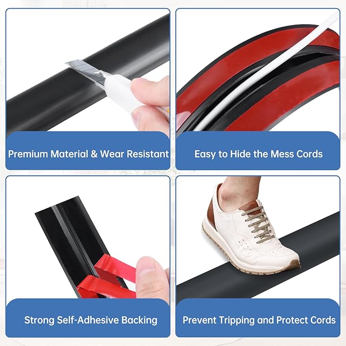 Floor Cord Cover Self Adhesive Cord Hider Floor Extension Cord Covers