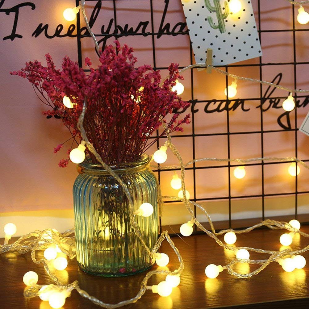 RaThun Globe String Lights 49 Feet 100 led,8 Modes Fairy Plug in Indoor String Lights for Bedroom,Classroom,Outdoor, Patio,Garden,Party,Wedding-Warm White