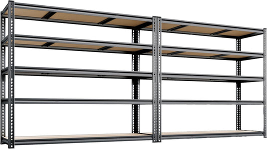 48"W Garage Shelving, 2650LBS Storage Shelves heavy duty, 5 Tier Metal Shelving Unit Adjustable Garage Shelves Heavy Duty Shelving for Warehouse,Commercial, Kitchen, 48" W × 18" D × 72" H, Black, 2PCS