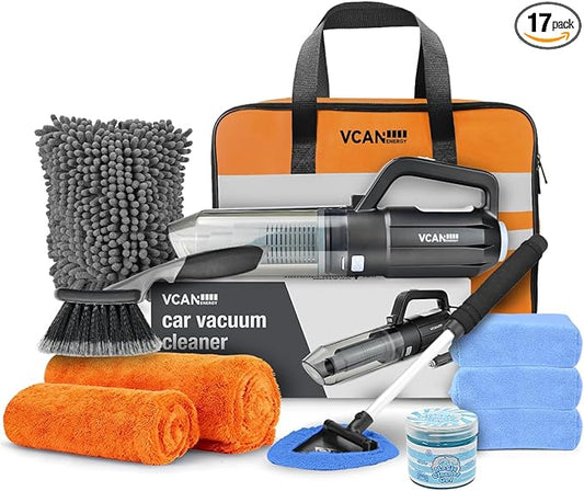 Car Cleaning kit, Car Interior Detailing kit with 10000pa Car Vacuum Cleaner, Wheel Brush, Windshield Cleaner Tool, Microfiber Towel, Wash Mitt, Interior and Exterior Car Wash kit with Bag