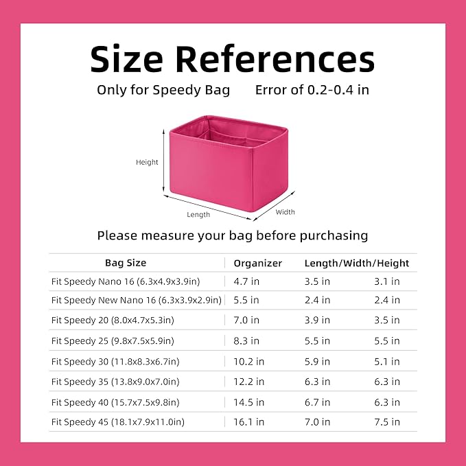 DGAZ Silk Purse Organizer Insert Fits LV Speedy 16/20/25/30/35/40/45 bags，Silky Smooth Bag Organizer，Luxury Handbag & Tote Shaper(Rose pourpre,SP35)