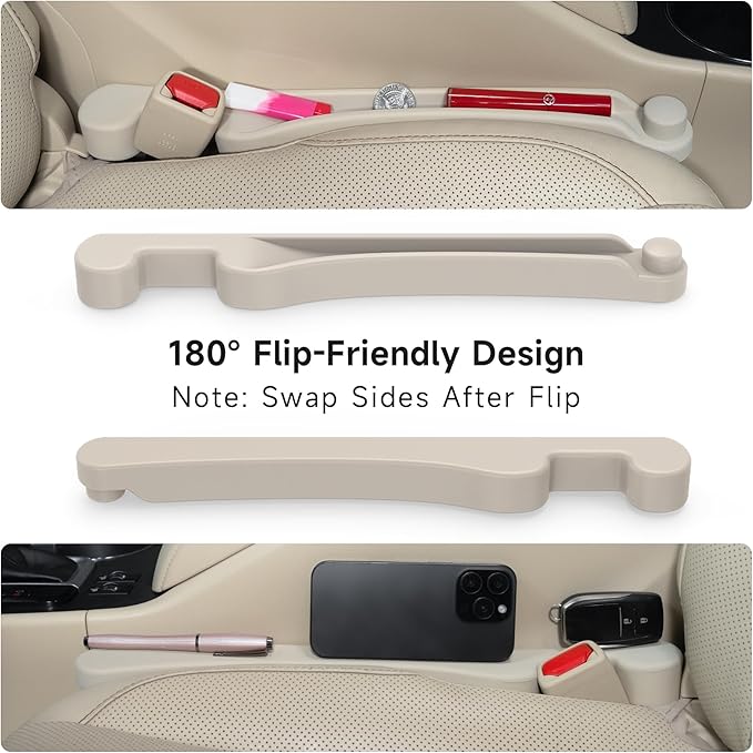 Givifive Car Seat Gap Filler Set of 2, 3IN1 Seat Side Gap Filler Plug with Storage Slot & Hook Function, Soft Foam Universal Fit Car SUV Truck Fill Gap Between Seats Console Organizer（Narrow Ivory）