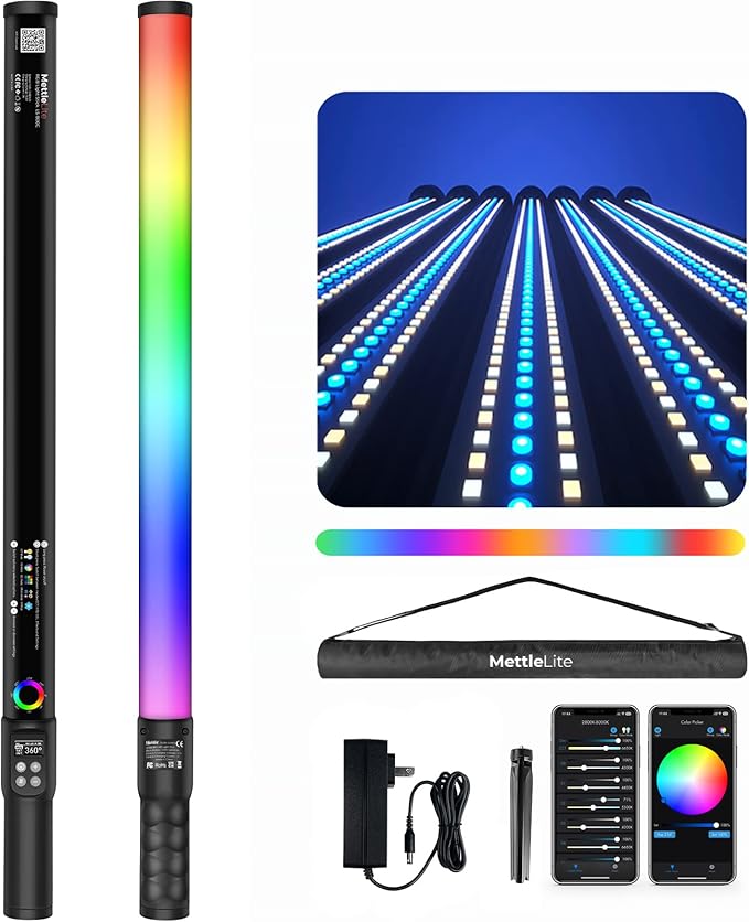 Mettlelite LS800C RGB Light Stick and Mettlelite SPL210C LED Video Light Full