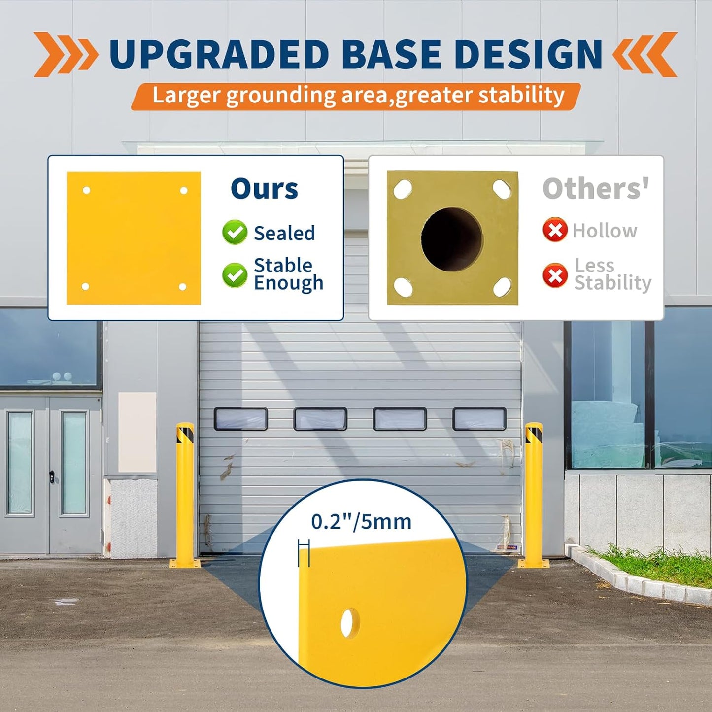 4.5x48 Inch Safety Bollard Post - Yellow Steel Bollard with Anchor Bolts (4-Pack) for Parking Lots, Walkways & Traffic Areas
