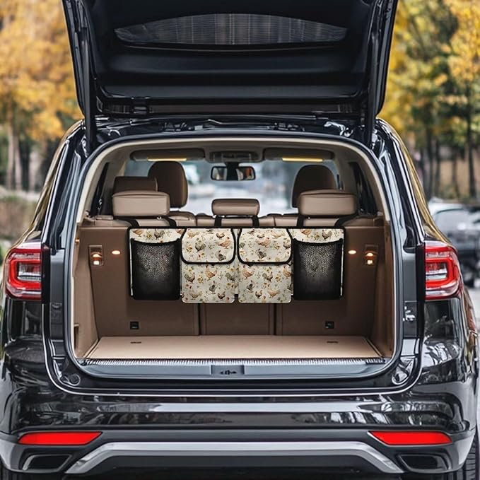 Car Trunk Organizer Bag, Foldable Thanksgiving Rooster Car Back Seat Storage Bag with 4 Pockets Car Interior Accessories for SUV MPV Sedans Pickup Jeep Trucks