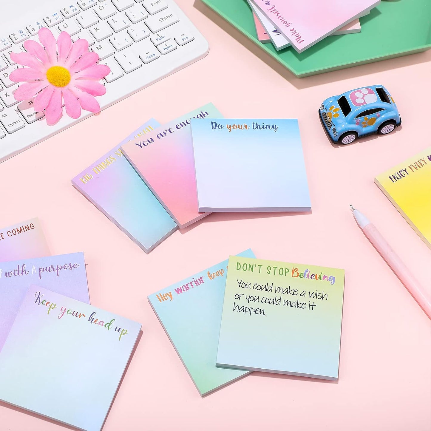 Zonon 12 Pieces Inspirational Sticky Notes 3 x 3 Inch Motivational Fun Notepads Positive Gifts for Teacher Nurse Coworkers Work Studying Supplies(Watercolor Style)