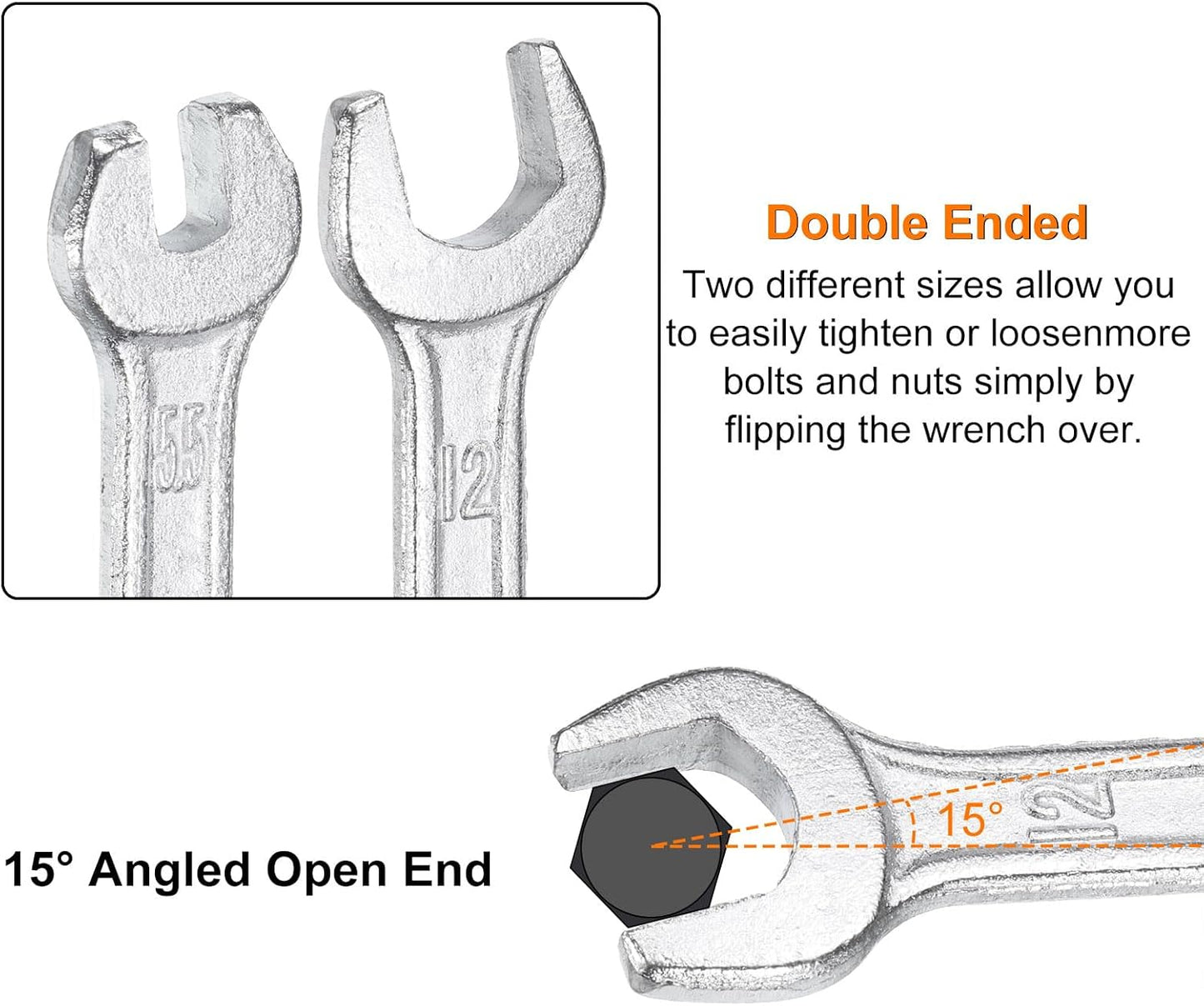 HARFINGTON 5pcs Double Open End Wrench 13mm x 16mm Metric 15 Degree Offset Angle Small Flat Head Wrench Galvanizing Open Ended Spanner for Automotive Repair Furniture Assembly