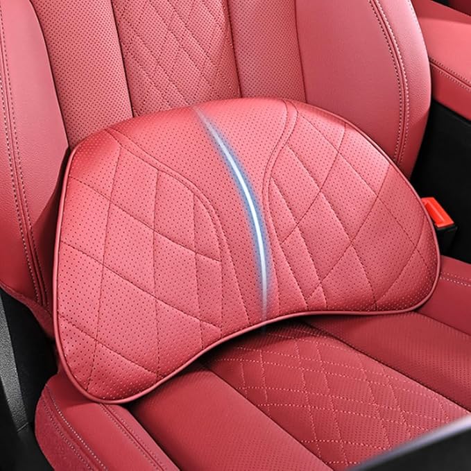 for Chevy Silverado 2007 2008 2009 2010 2011 2012 2013 Leather Car Seat Headrest Lumbar Cushion, Lumbar Support Pillow for Car,for Driving Traveling Relieving Neck Fatigue,2-A Beige