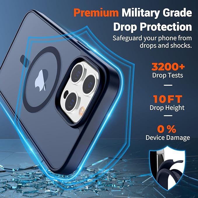 SUPFINE Magnetic for iPhone 12 Pro Max Case with Screen Protector (Compatible with MagSafe) (Military Grade Drop Protection) Translucent Matte Shockproof Phone Cover,Dark Blue