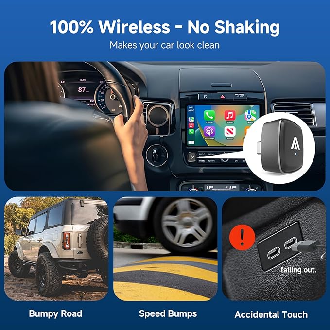 D7 2-in-1 Wireless CarPlay & Android Auto Mini Adapter, Alloy Shell, Compatible with 2016+ Factory-installed Wired CarPlay/Android Auto Vehicle, Plug & Play Car Play Dongle for iPhone & AndroidPhone