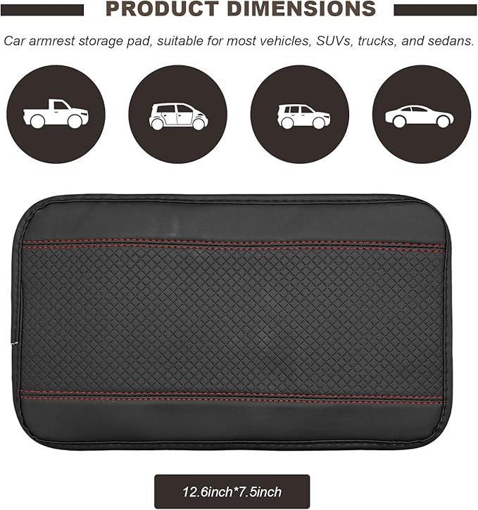 Car Armrest Storage Box Mat, Leather Embossing Auto Center Console Cushion Protective Pad, Anti-Scratch Waterproof Armrest Seat Box Protector for Most Cars Trucks SUVs (Black & Red)