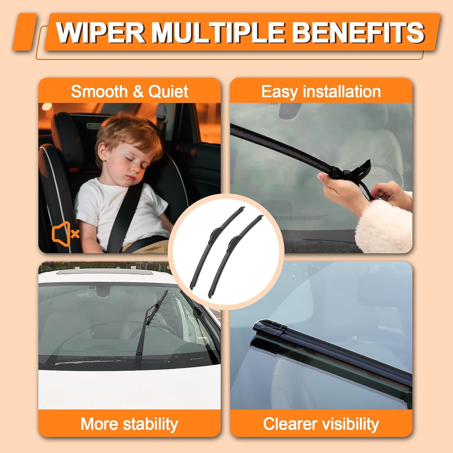 HULADAED® 26''+16''+14'' Windshield Wipers Replacement for Honda CR-V 2011-2007 Acura RDX 2007-2018 Nissan LEAF 2018-2022,Silicone Front Rear Wiper blades for MY Car-All Weather & Quiet(3 PACK)