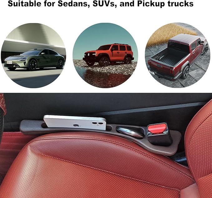 Elastic Car Seat Gap Filler Organizer (2-Pack) - Universal Fit for Car SUV Truck, Black Leather Texture, Prevents Items from Falling Between Seats, Easy Installation Tool-Free (Black)