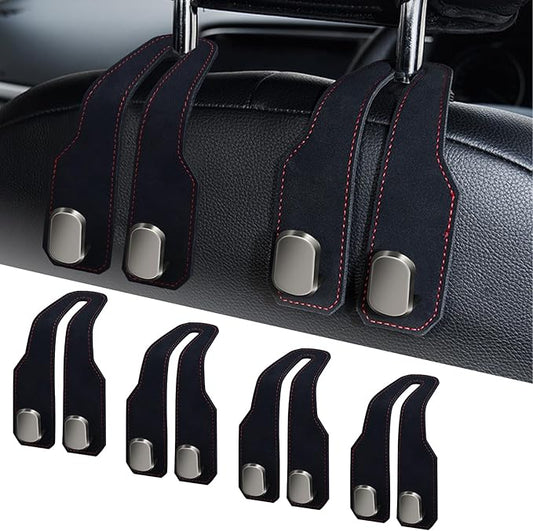 Car Seat Headrest Hooks for Purses and Bags, 4 Pack Bag Purse Holder for Car With Double Metal Hooks, Car Purse Hanger, Headrest Back Seat Handbags Hook Cute Hanging Accessories, Black