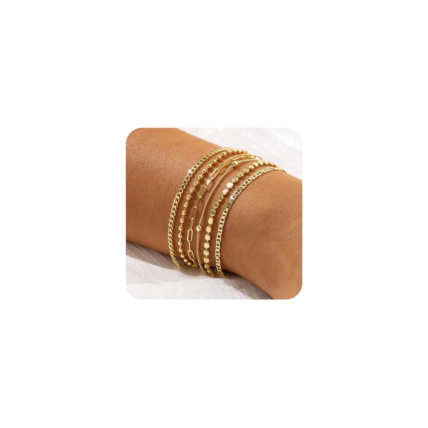 JECOMY Dainty 14K Gold Bracelets for Women - Waterproof Stackable Gold Bracelet Set - Perfect for Stylish Women