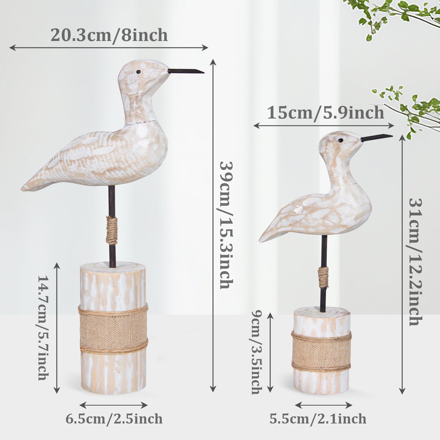 EVINIS Wooden Sea Birds Statues Coastal Decor, White Seagull Statues for Nautical Coastal Beach Ocean Home Decoration (2Packs)