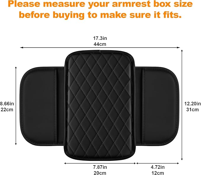 Center Console Cover for Cars Fit for Jeep Gladiator Leather Armrest Covers with 2 Storage Bags(Black)