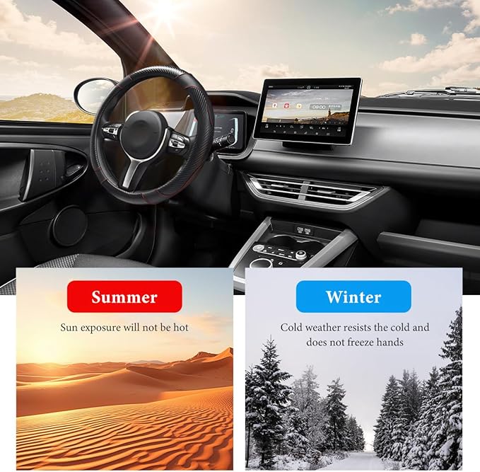 Car Steering Wheel Cover, 15 Inch Anti-Slip Stretch Leather Steering Wheel Protector, Comfortable Breathable Sporty Steering Wheel Cover for Women Men, Car Accessories (Black)