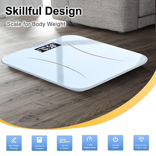 Digital Scale for Body Weight, Weight Scale, Bathroom Scale, Body Scale, Body Weight Scale, LED Display, Supports Up to 400 Lb, Batteries Included (White)