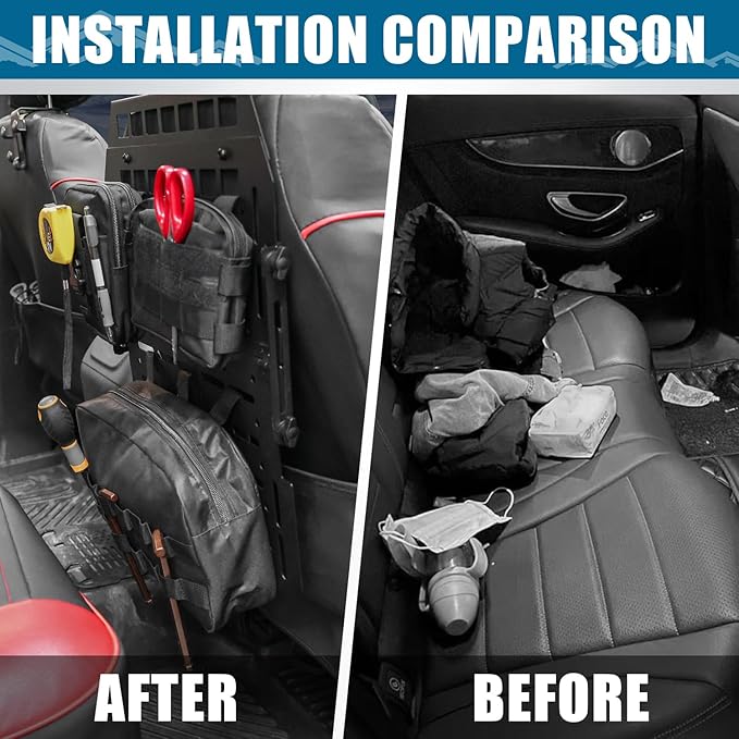 Heavy Duty Car Back Seat Rigid MOLLE Panel Headrest Insert Organizer Storage Rack Compatible With For Chevy Solod Jeep Wrangler Gladiator Toyota Tacoma Ford Bronco F150 Backseat Storage Panel