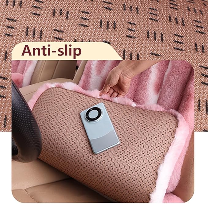 Luxury Plush Car Seat Cushion Set Car Headrest & Lumbar Support & Seat Cushion & Back Support Pillow Fluffy Fuzzy Car Seat Covers Non-Slip Cushion for Universal Accessories Automobiles (8, Wine Red)