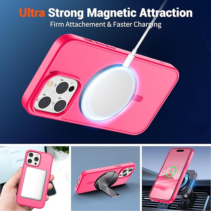 SUPFINE Magnetic for iPhone 14 Pro Max Case (Compatible with MagSafe) (Military Grade Drop Protection) Slim Translucent Matte Shockproof with Anti-Fingerprint Phone Case,Hot Pink