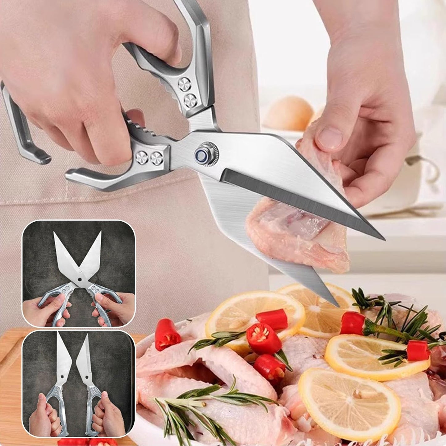 Multifunctional Heavy-Duty Kitchen Shears, Heavy Duty Kitchen Scissors for Food with Ergonomic Handle, High-Carbon Steel Culinary Shears for Chicken, Meat, Seafood, Bone Cutting (Green)