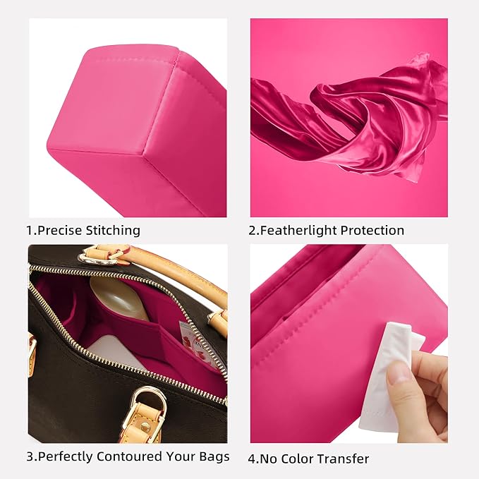 DGAZ Silk Purse Organizer Insert Fits LV Speedy 16/20/25/30/35/40/45 bags，Silky Smooth Bag Organizer，Luxury Handbag & Tote Shaper(Rose pourpre,SP40)
