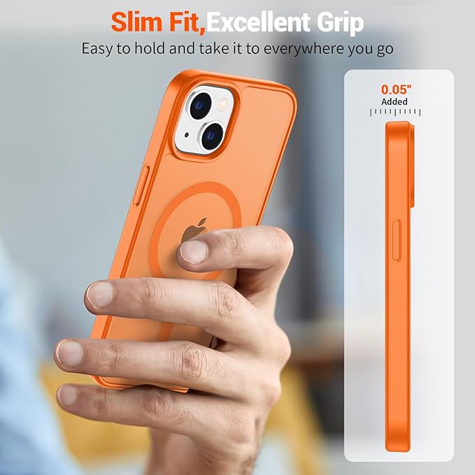 SUPFINE Magnetic for iPhone 14 Case & iPhone 13 Case with Screen Protector (Compatible with MagSafe)(Military Grade Drop Protection) Translucent Matte Shockproof Phone Cover,Starry Orange