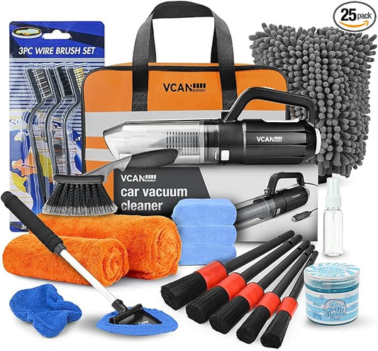 Car Cleaning kit, Car Interior Detailing kit with 10000pa Car Vacuum Cleaner, Detailing Brush Set, Wheel Brush, Windshield Cleaner Tool, Complete Auto Accessories for Men, Women