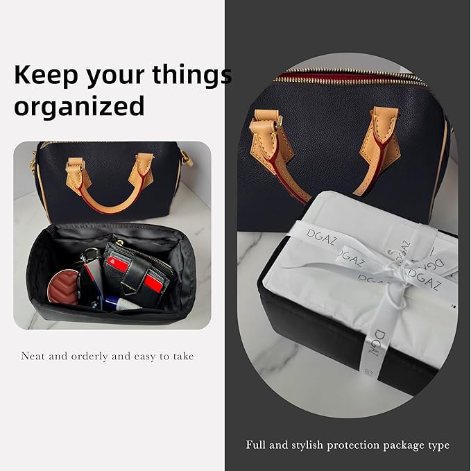 DGAZ Silk Purse Organizer Insert Fits LV Speedy 16/20/25/30/35/45 bags，Silky Smooth Bag Organizer，Luxury Handbag & Tote Shaper（Black，SP45）