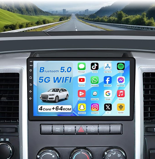 4Core 64ROM Car Radio for Dodge RAM 1500 2500 3500 2009-2012:Upgrade for Ram GPS SWC Bluetooth 5.0 10.2 Inch IPS Touchscreen Back-Up Camera Wireless CarPlay & Android Auto