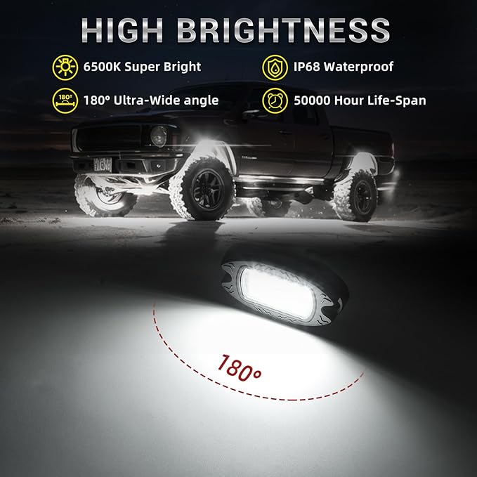 2 Pods White Rock Lights Used to Replace The Damaged Light, Support for 4pods, 6pods, 8pods, 10pods, 12pods Pure White Underglow Lighting Kits
